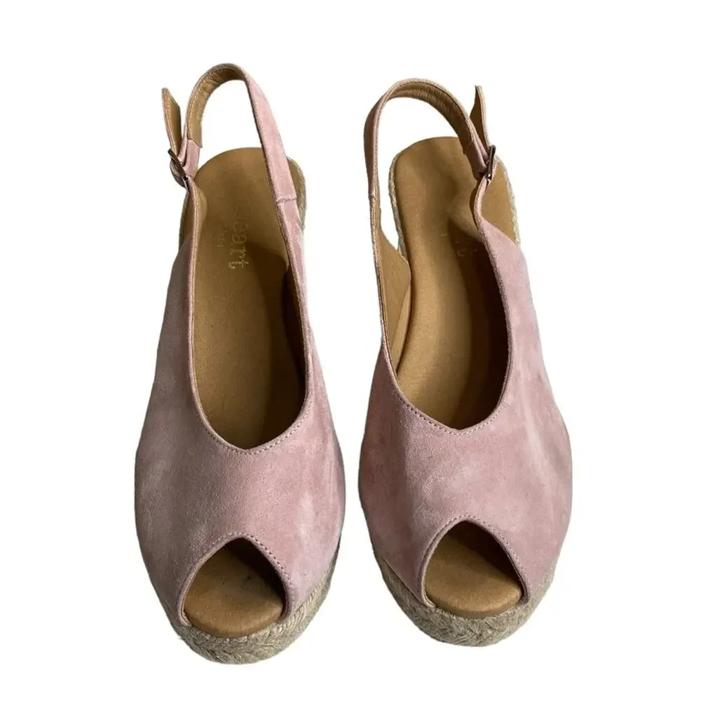 Paseart Pink Suede Leather Espadrille Wedges‎ Peep Toe Shoes Women's 40 US 10